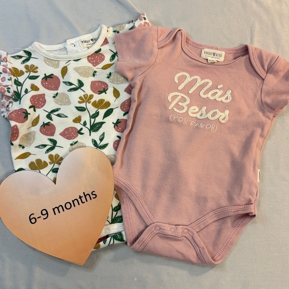 Rabbit + Bear - set of 2 short sleeve Pink Baby Onesie shirts/tops